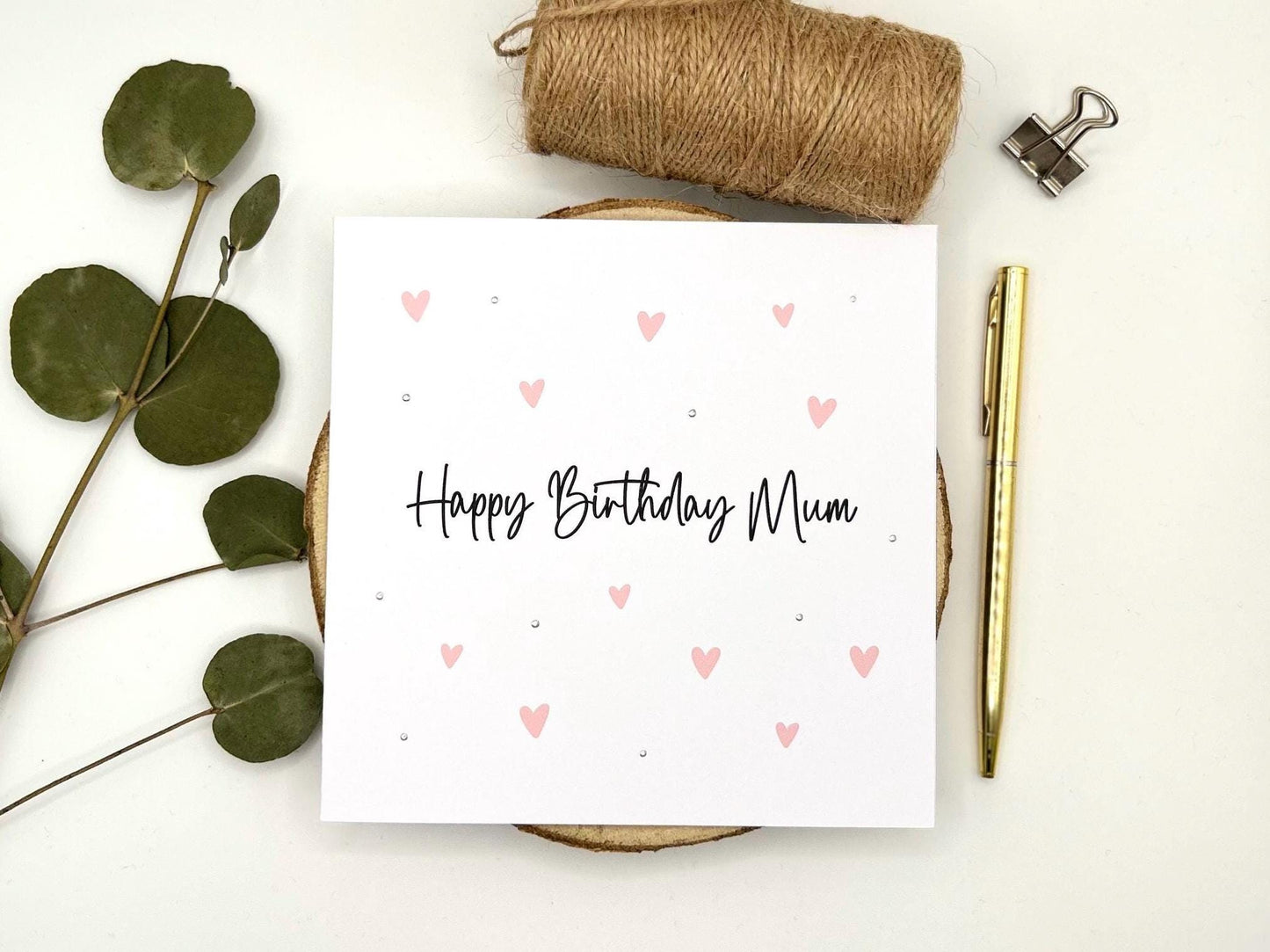 Handmade Mum Birthday Card, Hearts and Silver Embellishments