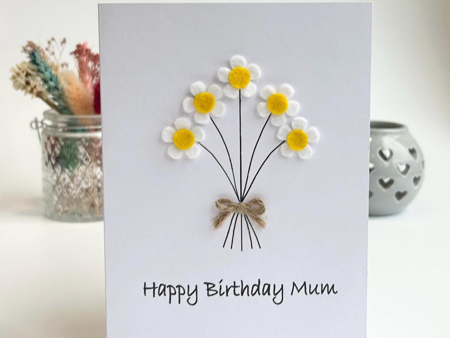 Personalised Daisy Birthday Card, Handmade Felt Flower Card