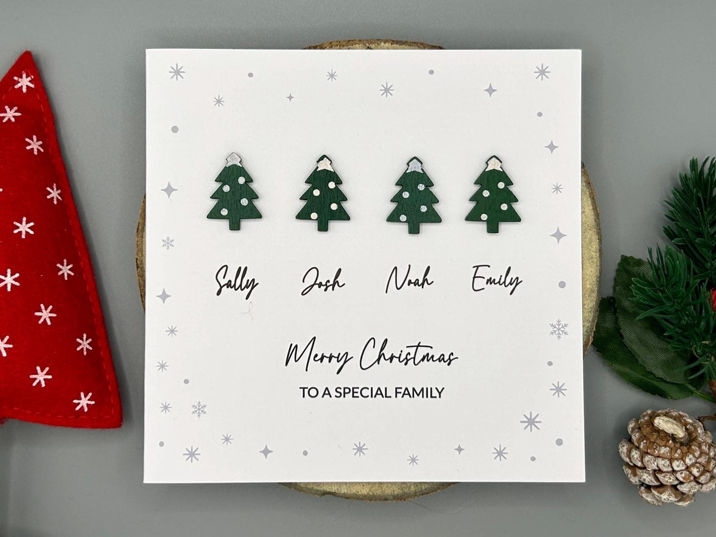 Merry Christmas To A Special Family - Handmade Festive Card with Personalised Names
