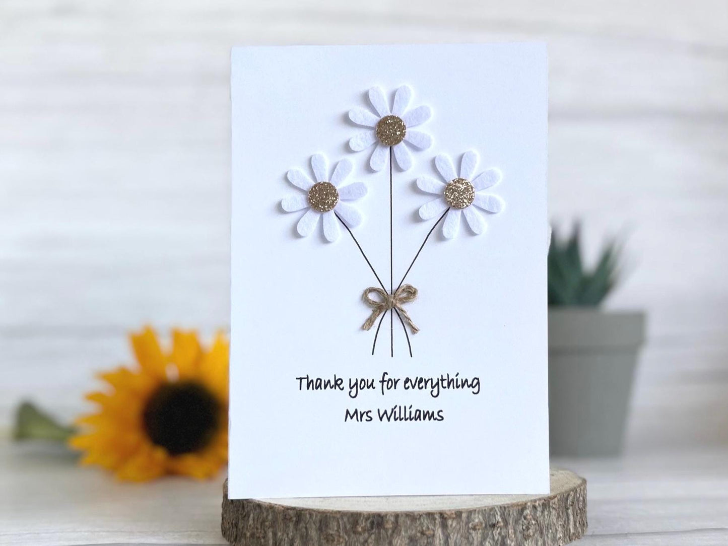 Handmade Daisy Thank You Teacher Card, End of Term Card