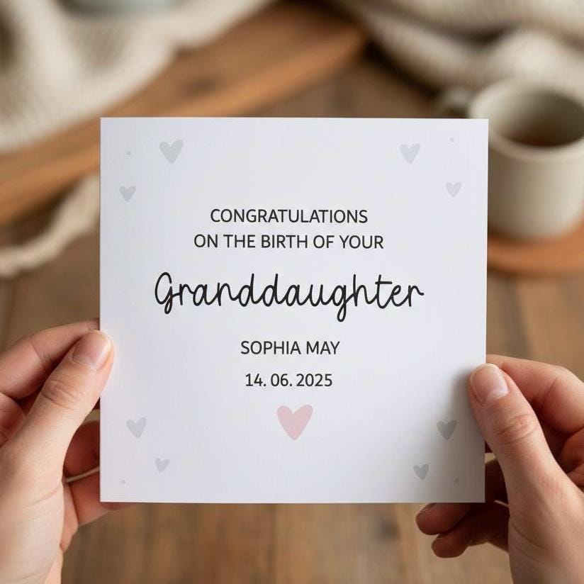 Congratulations On The Birth Of Your Granddaughter Card, Personalised New Granddaughter Card with Name and Date