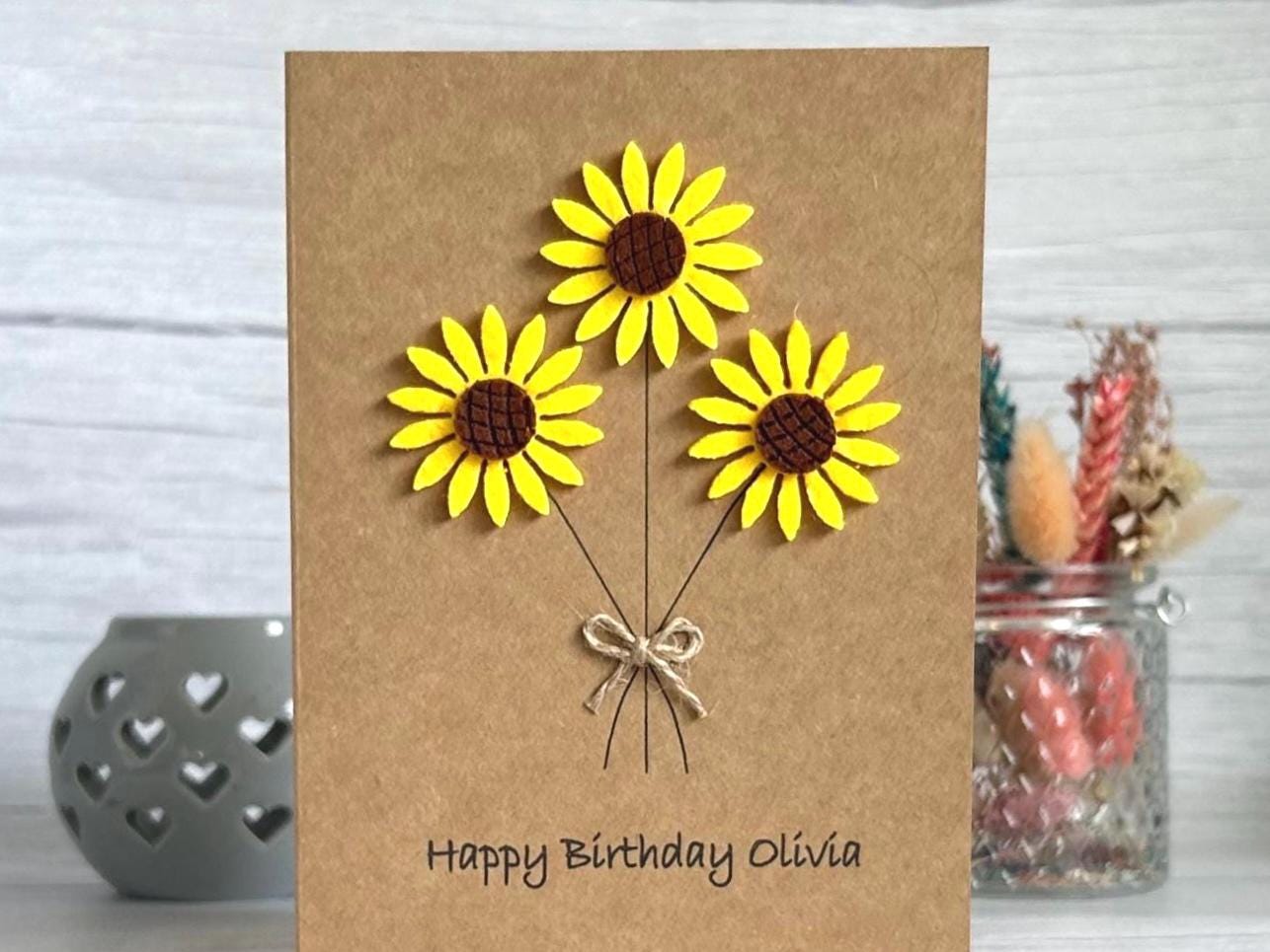 Handmade Sunflower Birthday Card for Her, Floral Card with Felt Sunflowers