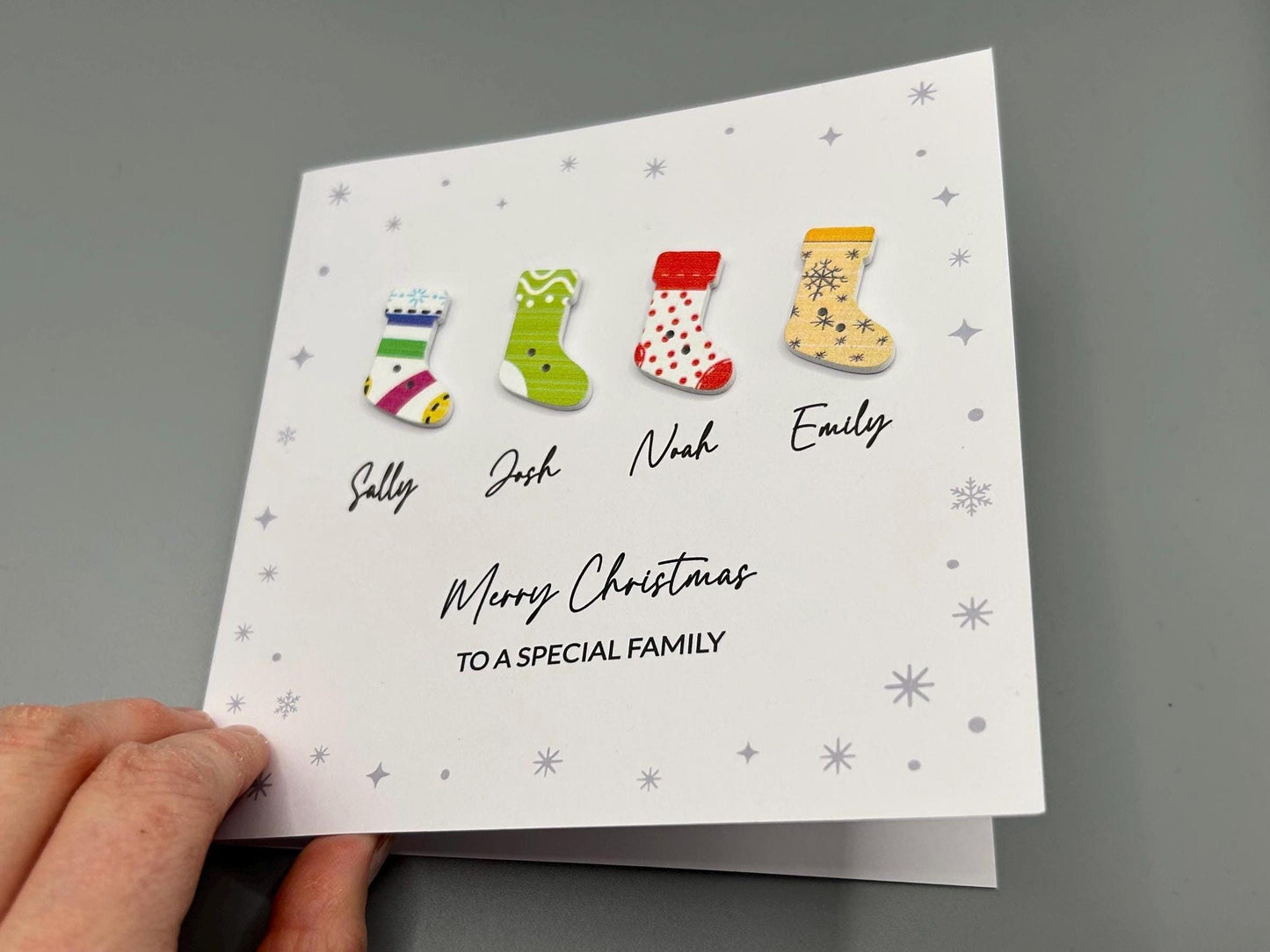 Merry Christmas To A Special Family - Handmade Festive Card with Personalised Names