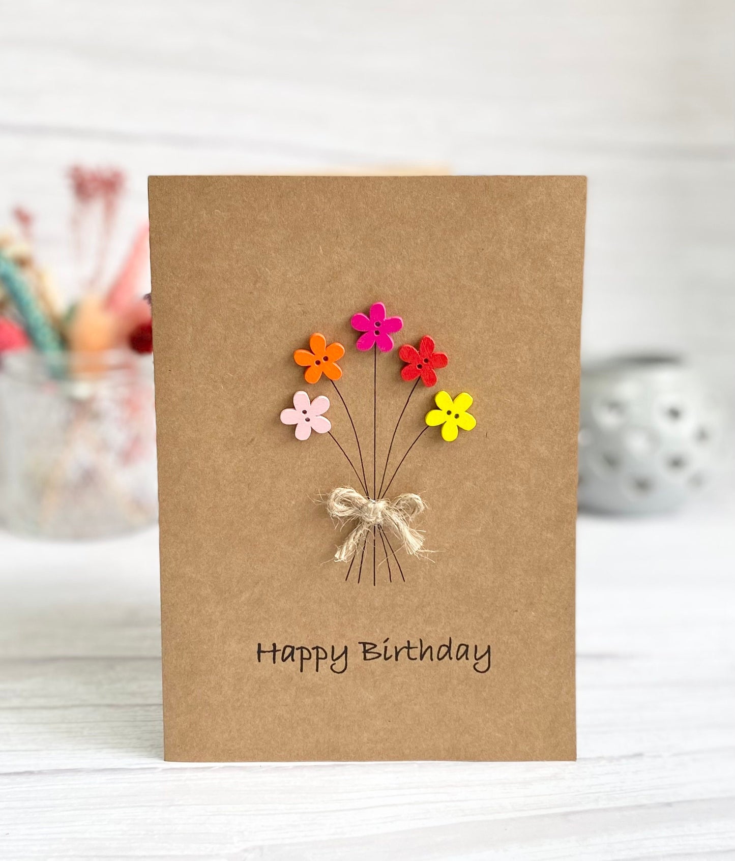 Handmade Button Birthday Card, Mum Floral Card, Special Birthday Card, Happy Birthday Mum