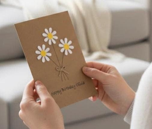 Personalised Felt Daisy Birthday Card, Handmade 3D Flower Card for Mum or Friend, Special Floral Birthday Keepsake with Twine Bow