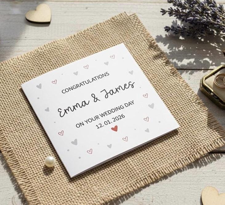 Personalised Wedding Day Card, Congratulations On Your Wedding Day -  Custom Names and Date