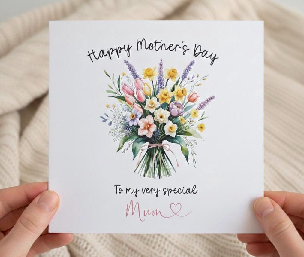 Handmade Mothers Day Card, Mum Flower Card, Mum Spring Daffodils Card, Special Mum Card