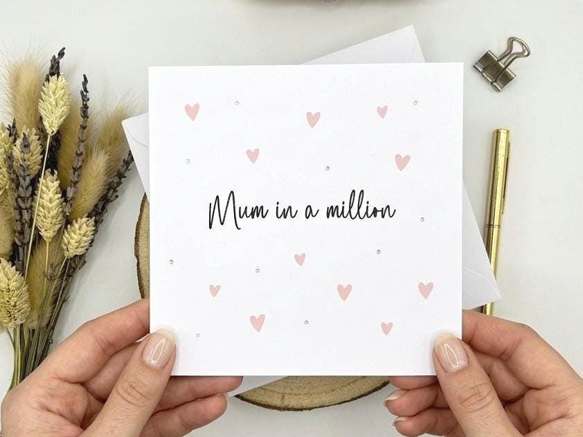 Mum Birthday Card, Mum in a Million Happy Birthday Mum, Pink Hearts