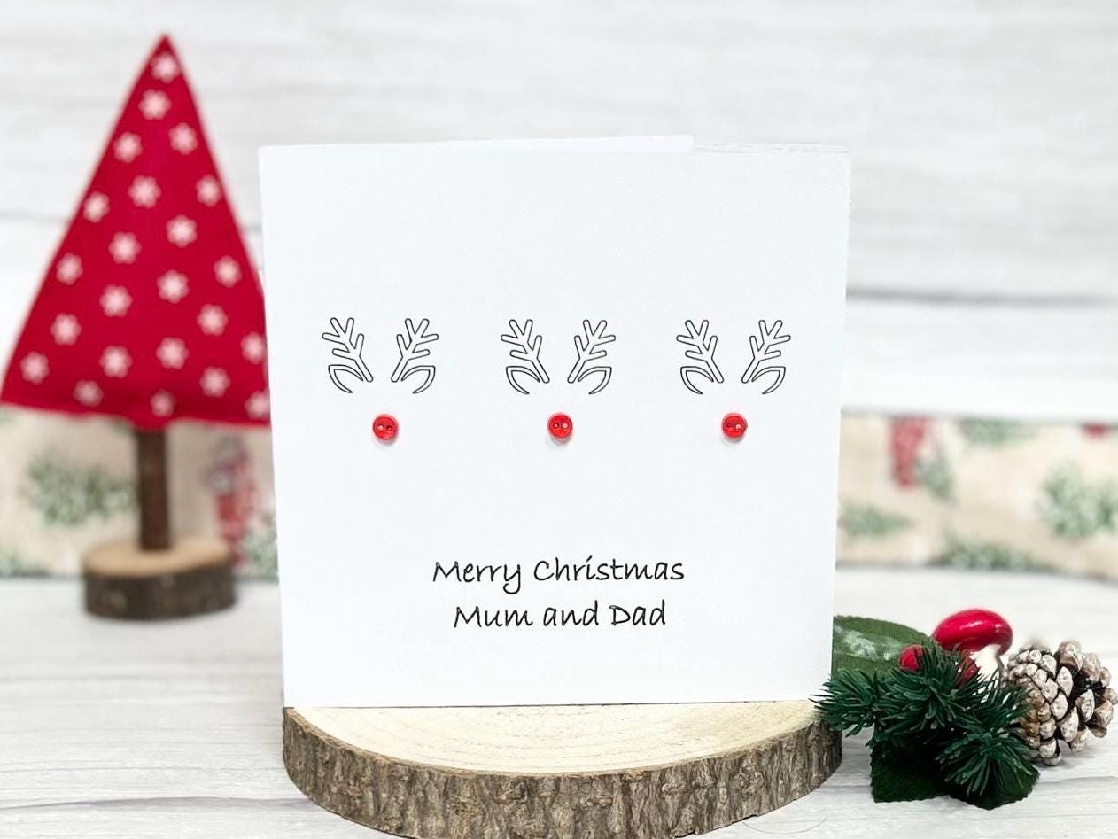 Handmade Reindeer Christmas Card with red button noses