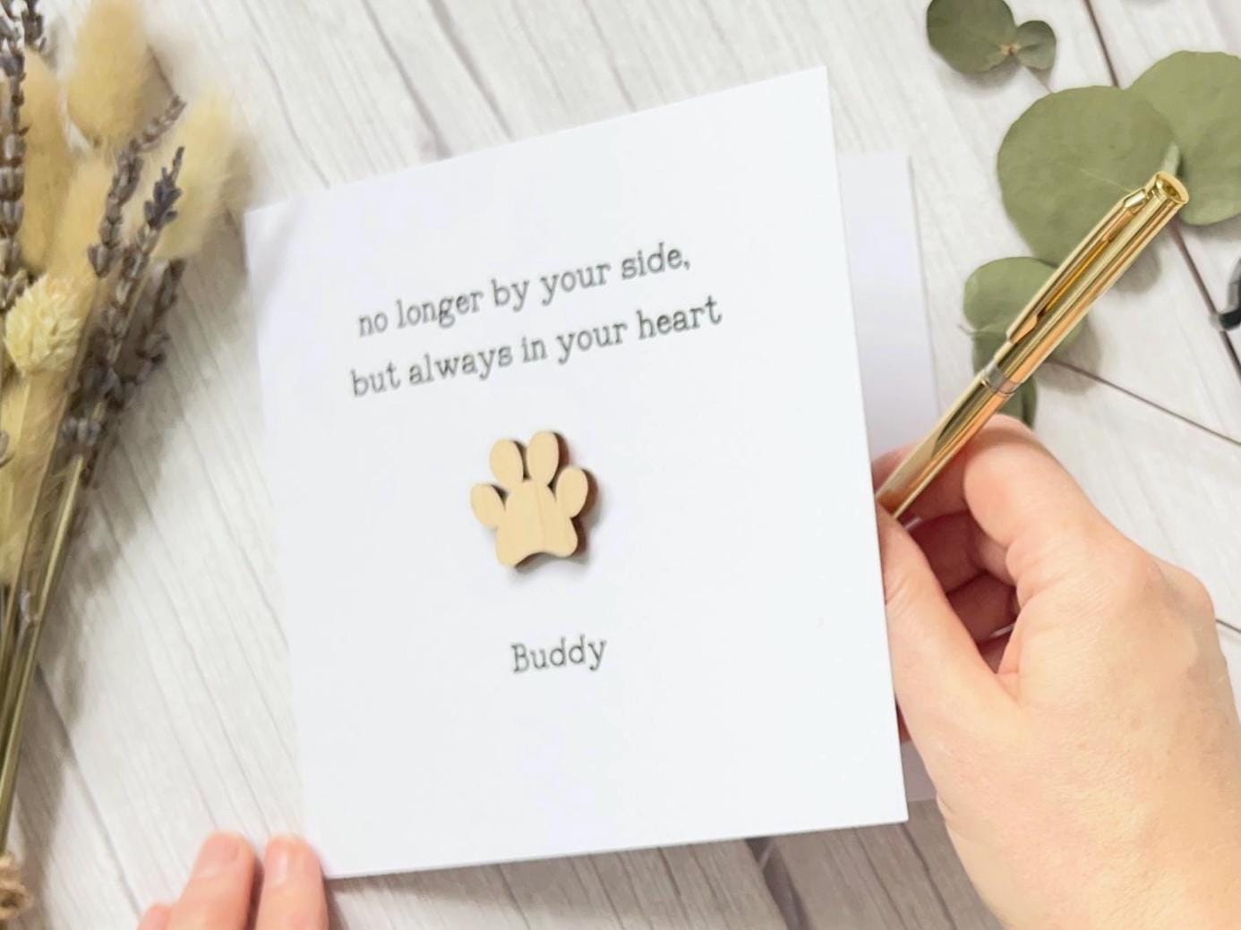 Personalised Pet Sympathy Card with Wooden Paw Print