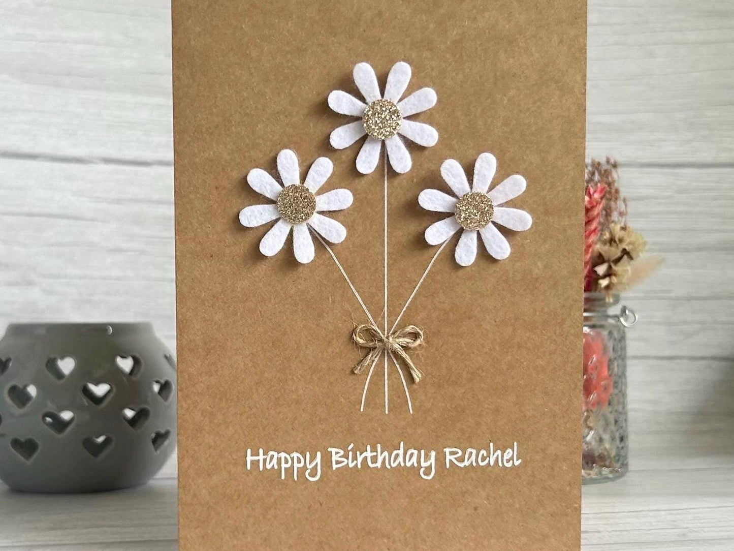 Sparkly Daisy Birthday Card, Handmade Floral Card for Mum