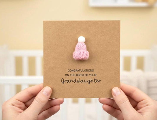Congratulations On The Birth On Your Granddaughter - Handsome 3D Bobble Hat Personalised Baby Card for Grandparents