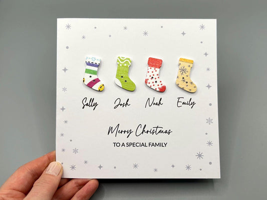 Merry Christmas To A Special Family - Handmade Festive Card with Personalised Names