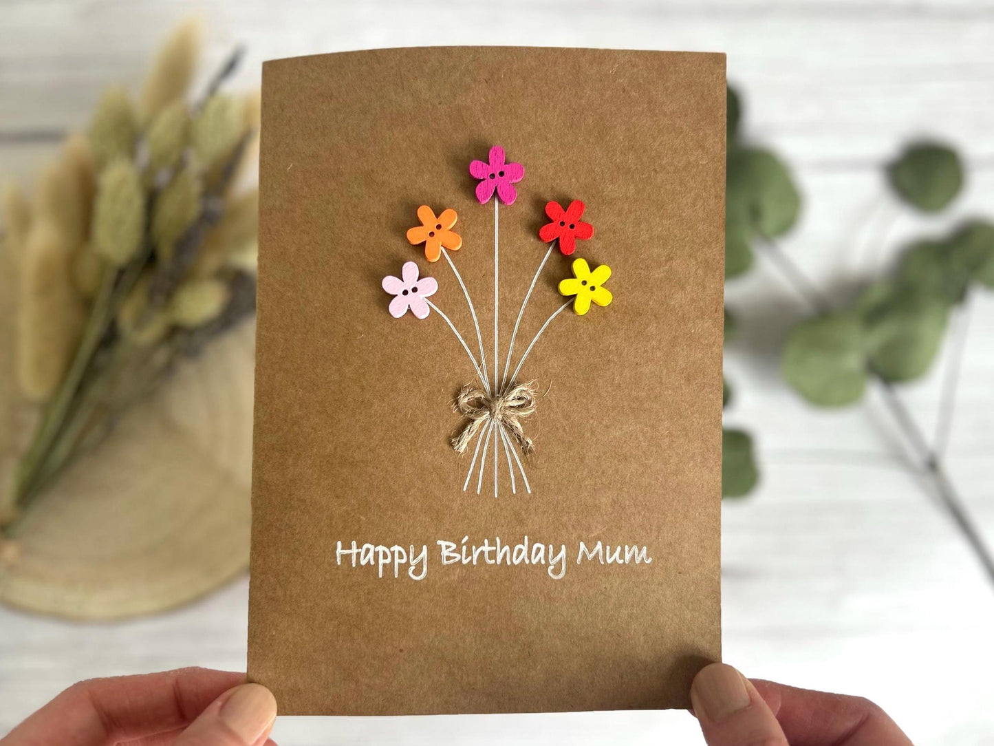 Mum Button Birthday Card, Handmade Mum Birthday Card, Happy Birthday Mum
