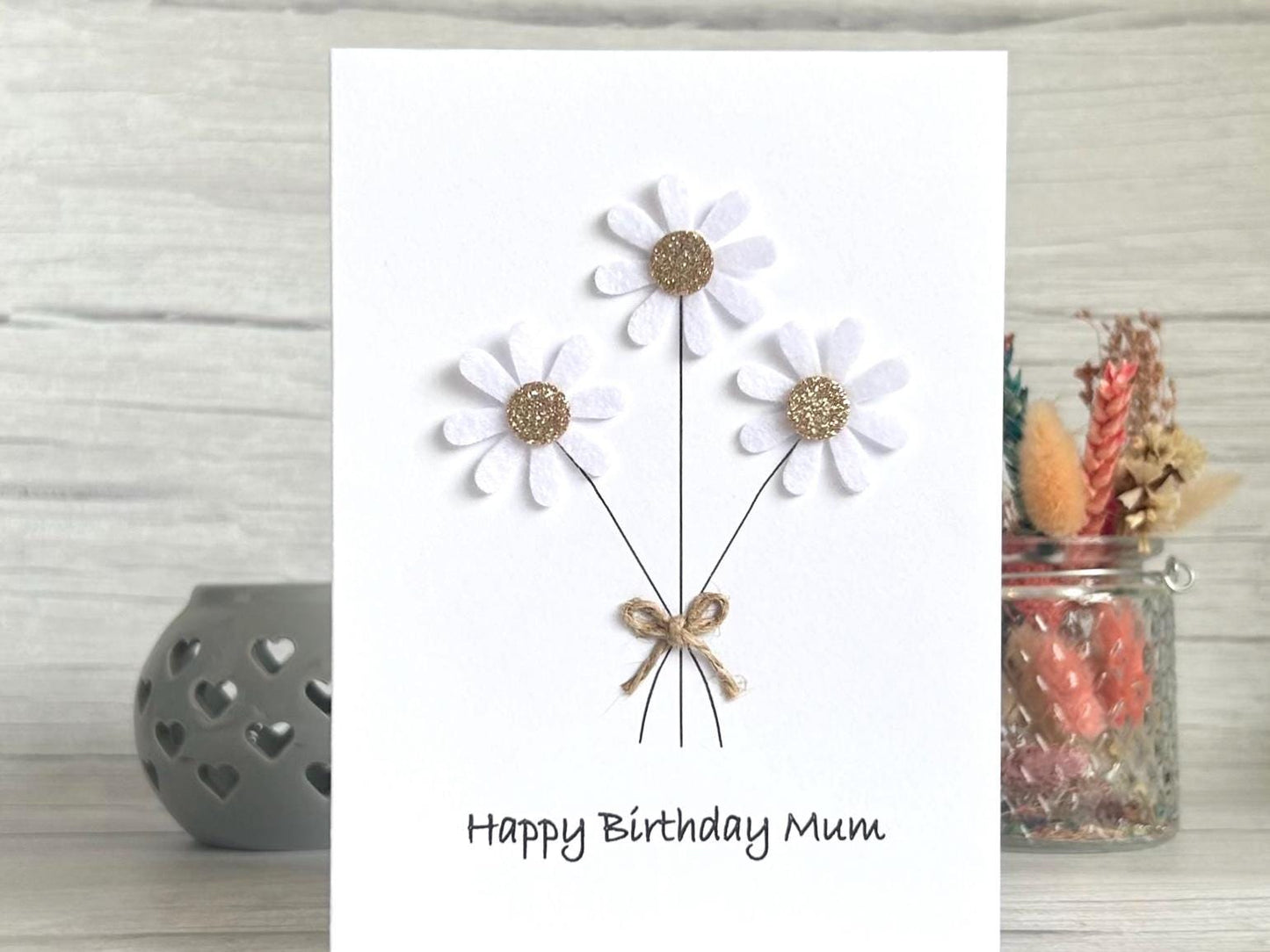Handmade Daisy Birthday Card with Felt Flowers