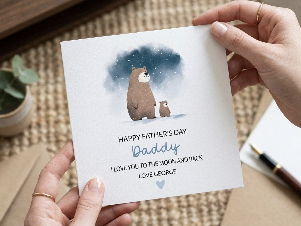 I Love You To The Moon and Back, Daddy Bear Card, Personalised Father's Day Card