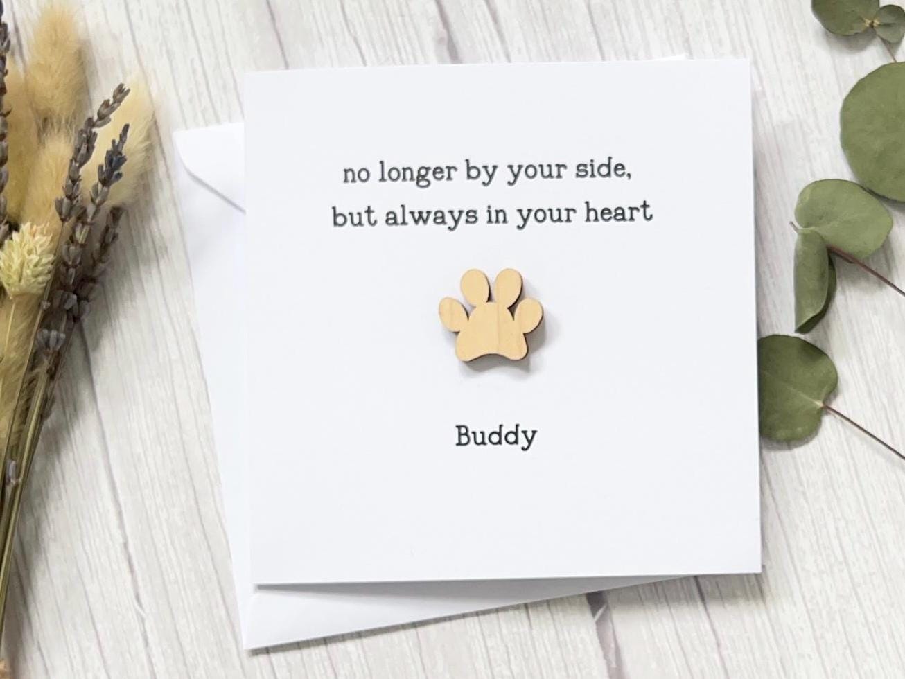Personalised Pet Sympathy Card with Wooden Paw Print