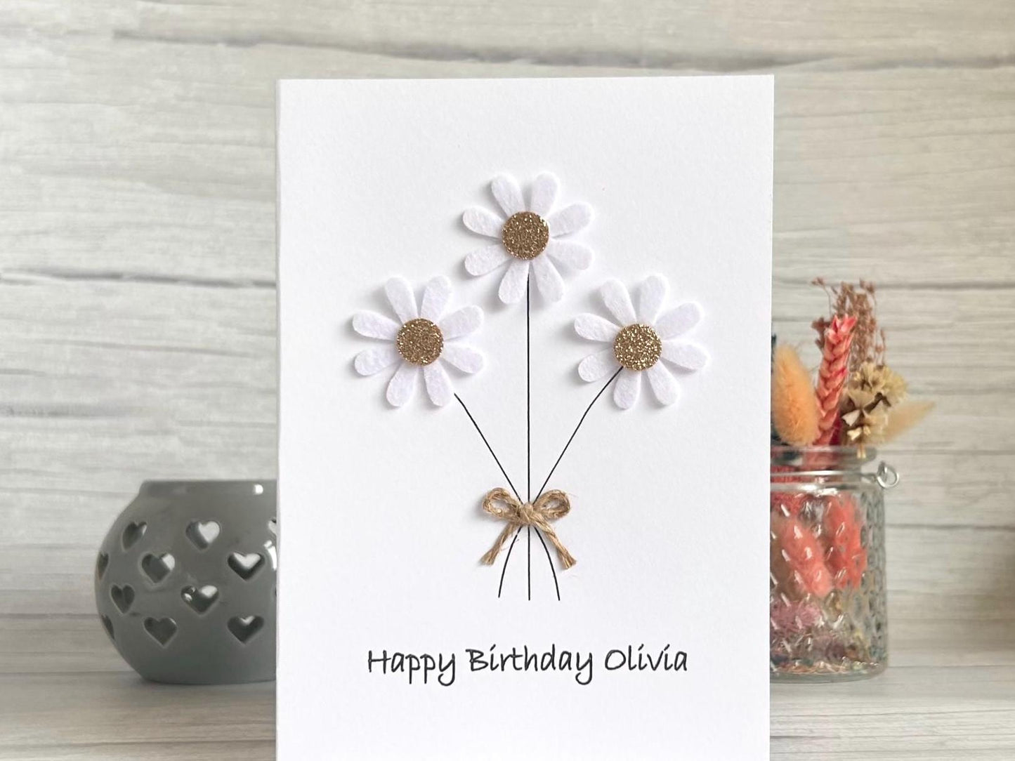Handmade Daisy Birthday Card with Felt Flowers