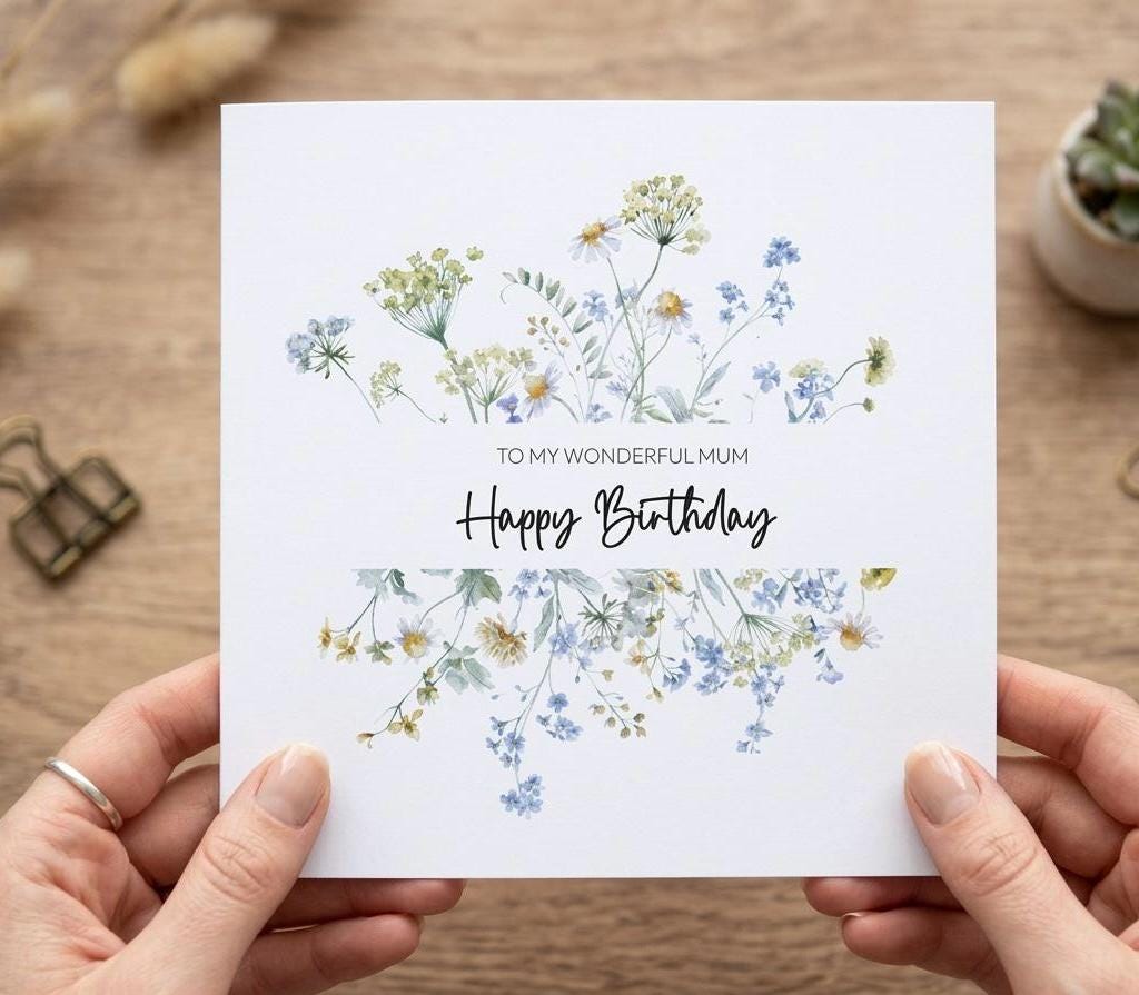 Floral Border Birthday Card for Mum - Wildflower Design, Happy To A Special Mum