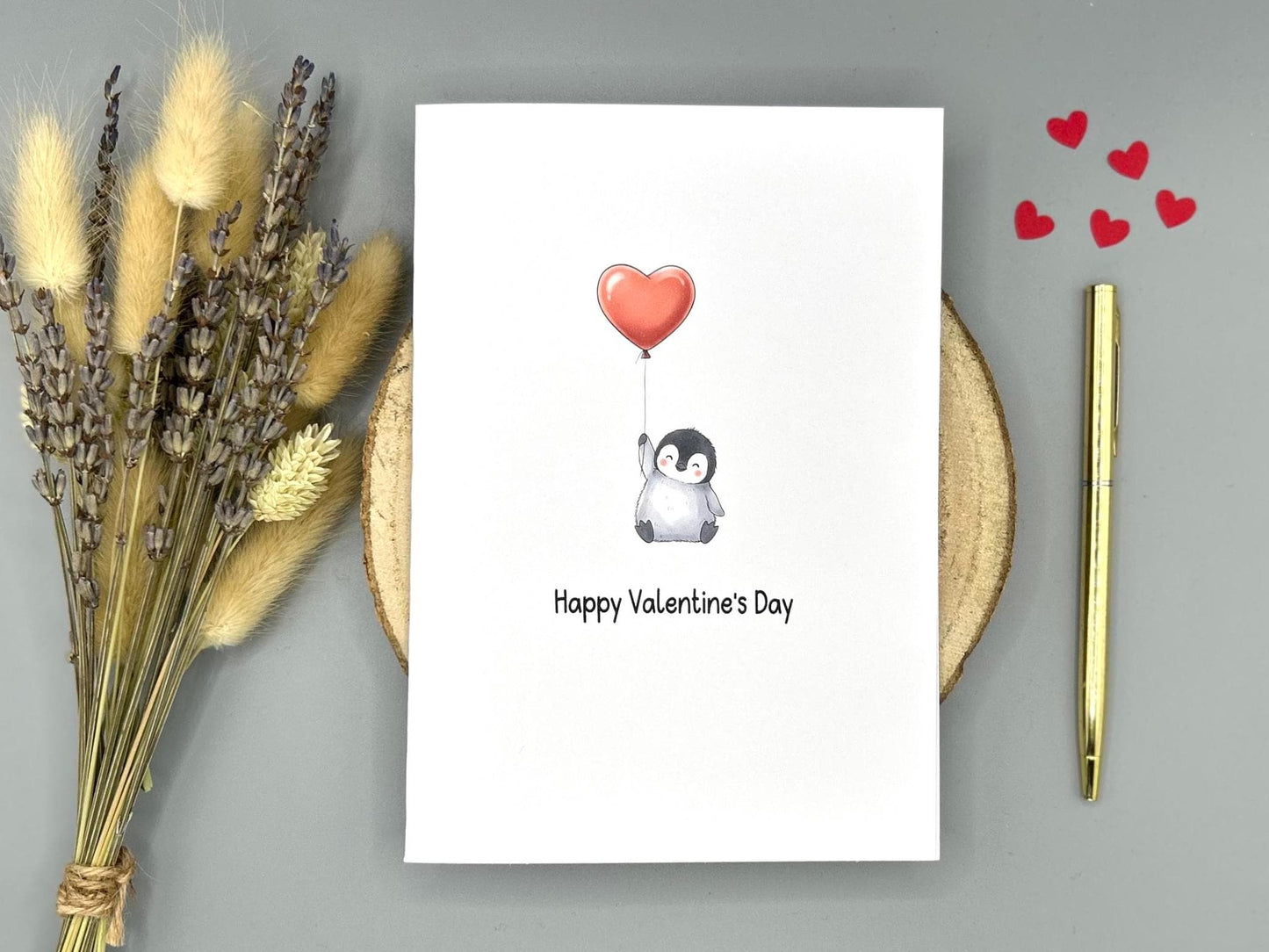 Penguin Valentines Day Card - Cute Penguin With Heart Balloon