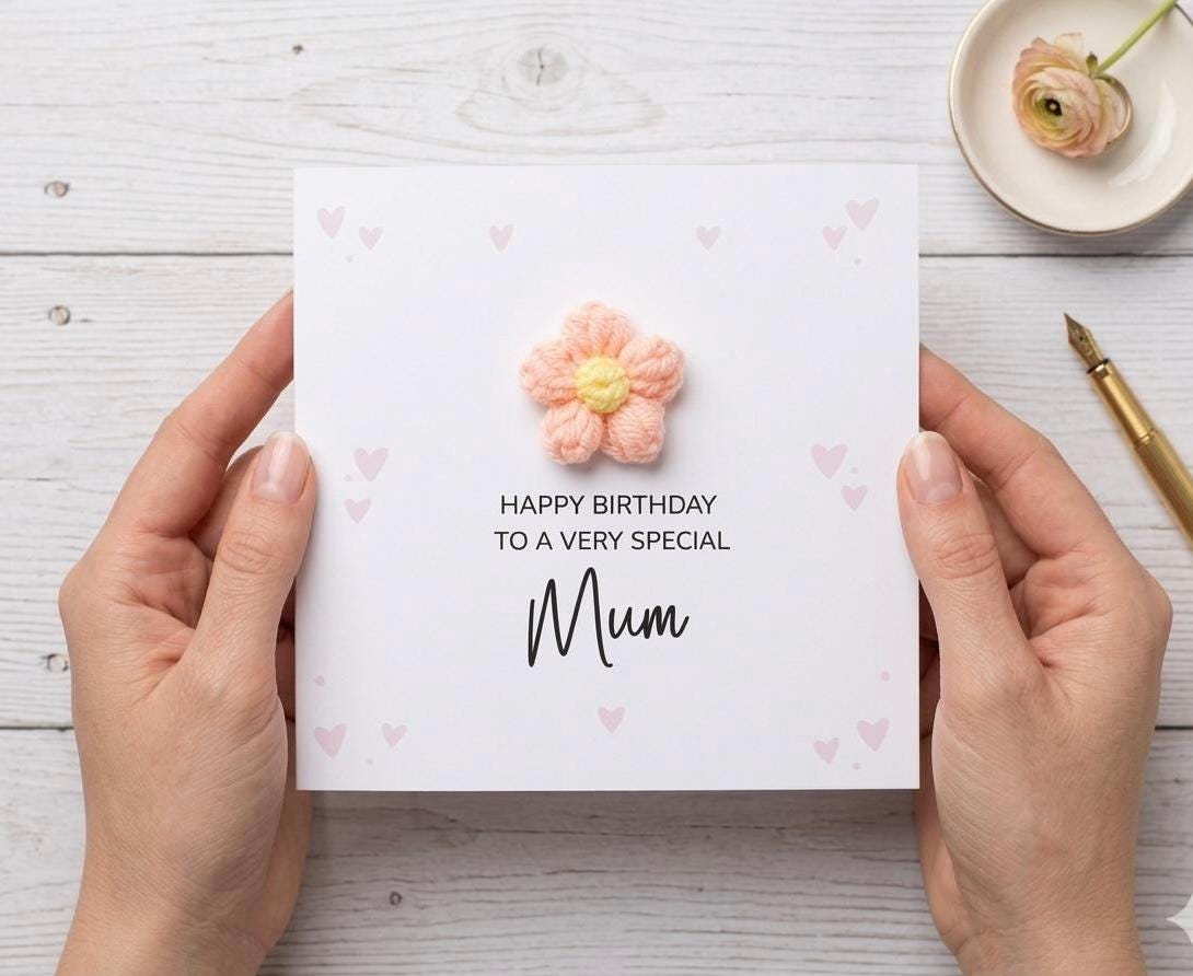 Custom Handmade Birthday Card with 3D Flowers & Pink Hearts