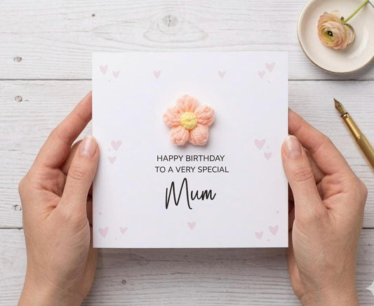 Custom Handmade Birthday Card with 3D Flowers & Pink Hearts