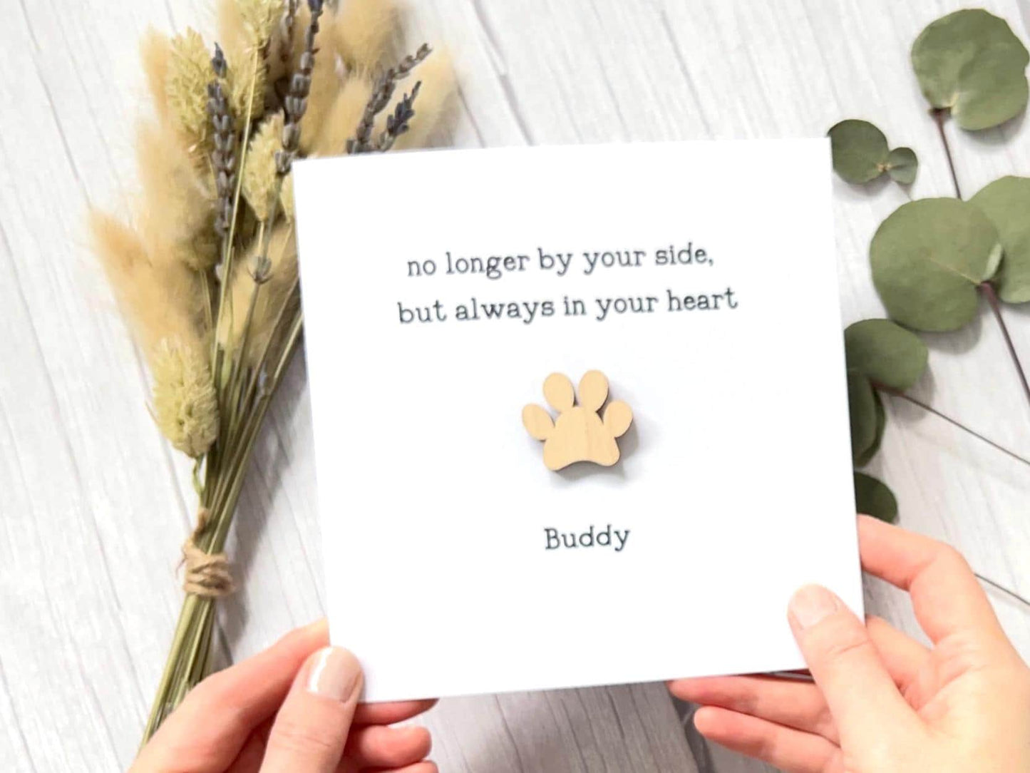 Personalised Pet Sympathy Card with Wooden Paw Print