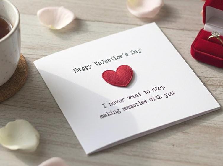 I Never Want To Stop Making Memories With You, Handmade Anniversary Card With 3D Red Fabric Heart