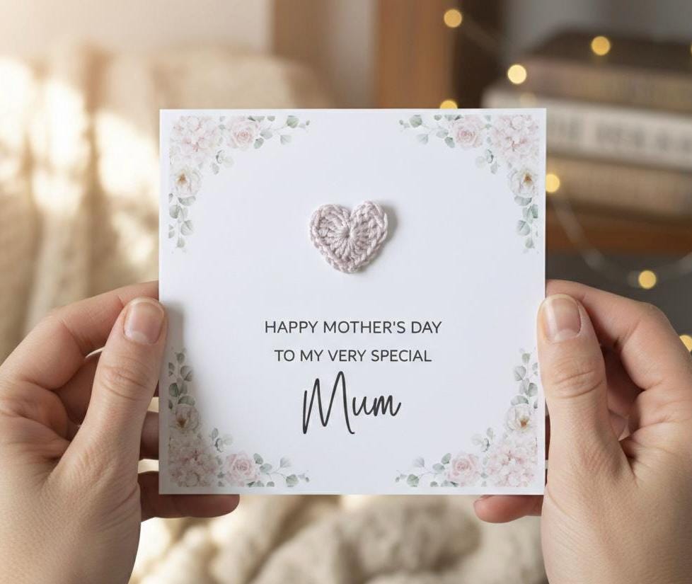 3D Crochet Heart Mother's Day Card - Happy Mothers Day Mum