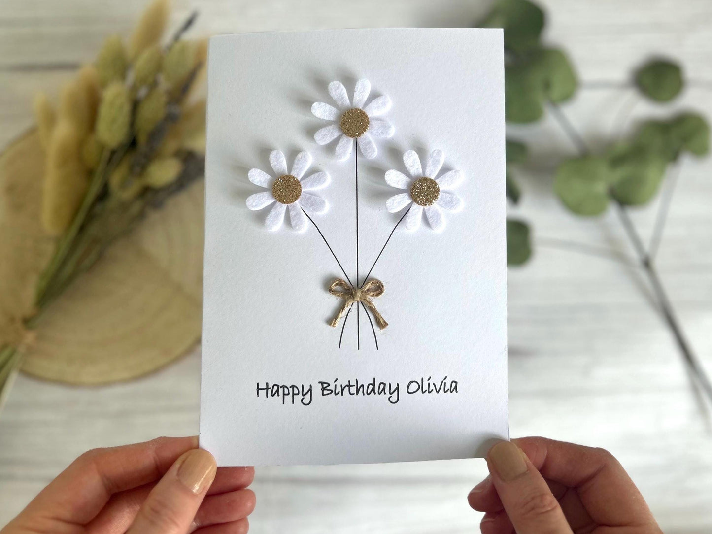 Handmade Daisy Birthday Card with Felt Flowers