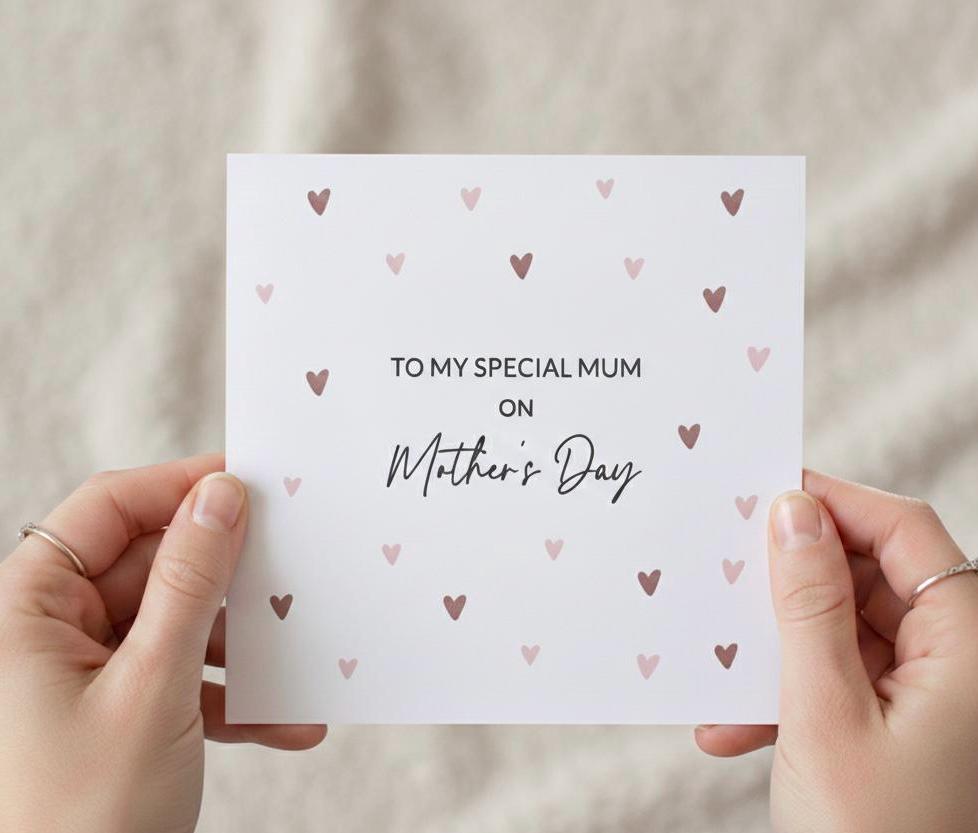 Mother's Day Card, Happy Mother's Day To A Special Mum Card, Heart Confetti, Pink Hearts For Mum