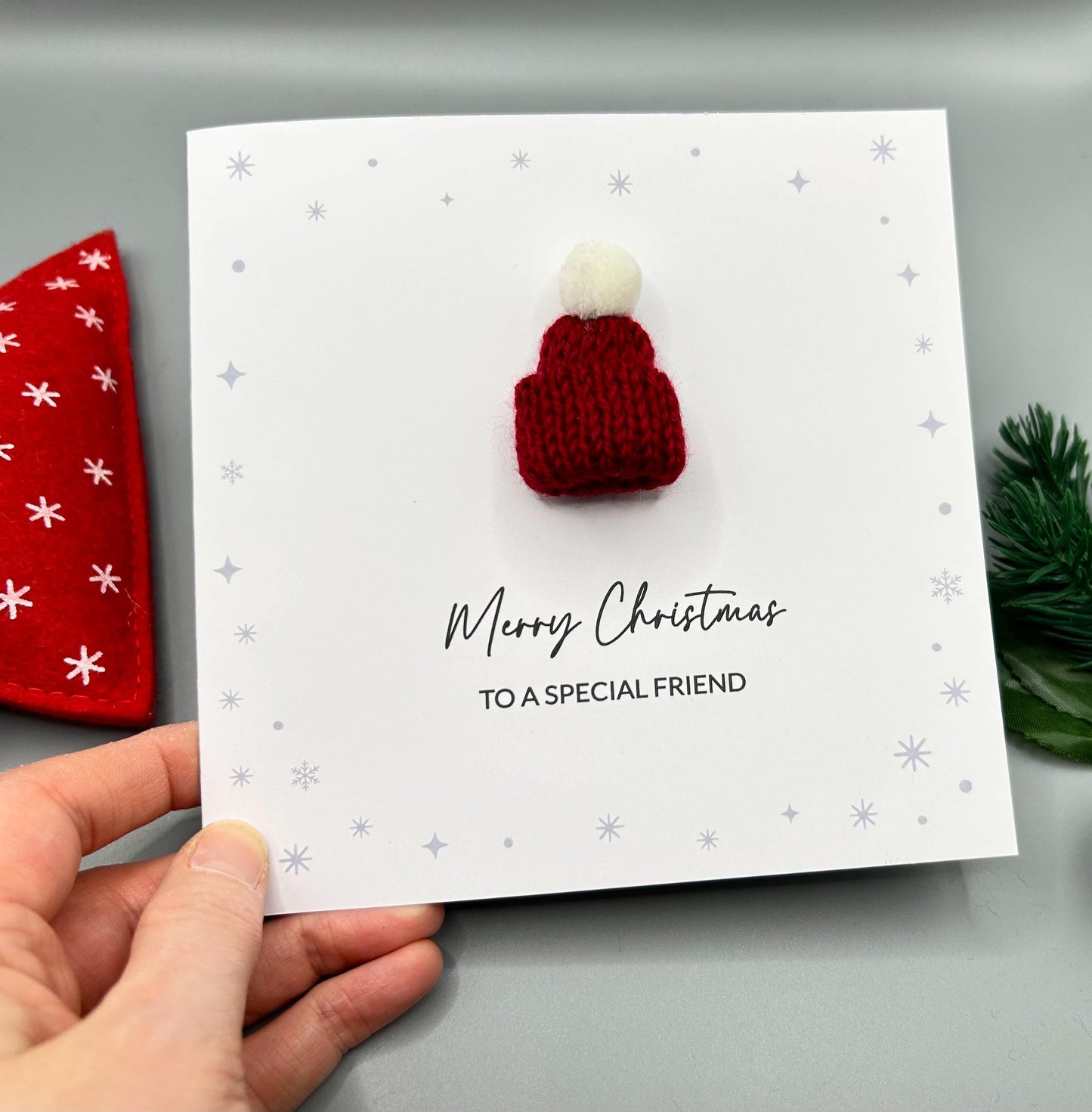 3D Knitted Bobble Hat Handmade Christmas Card - Merry Christmas To A Special Friend
