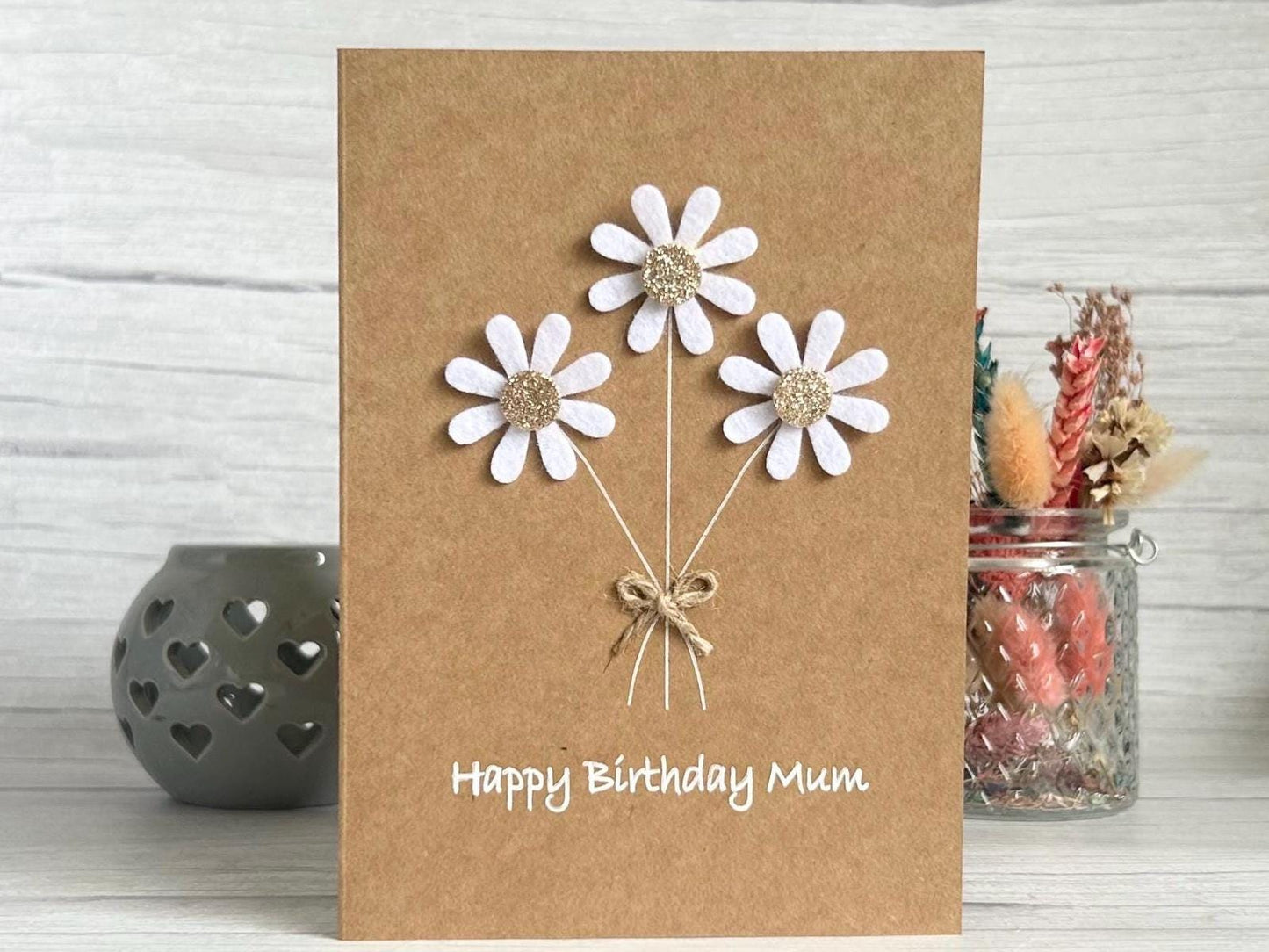 Sparkly Daisy Birthday Card, Handmade Floral Card for Mum