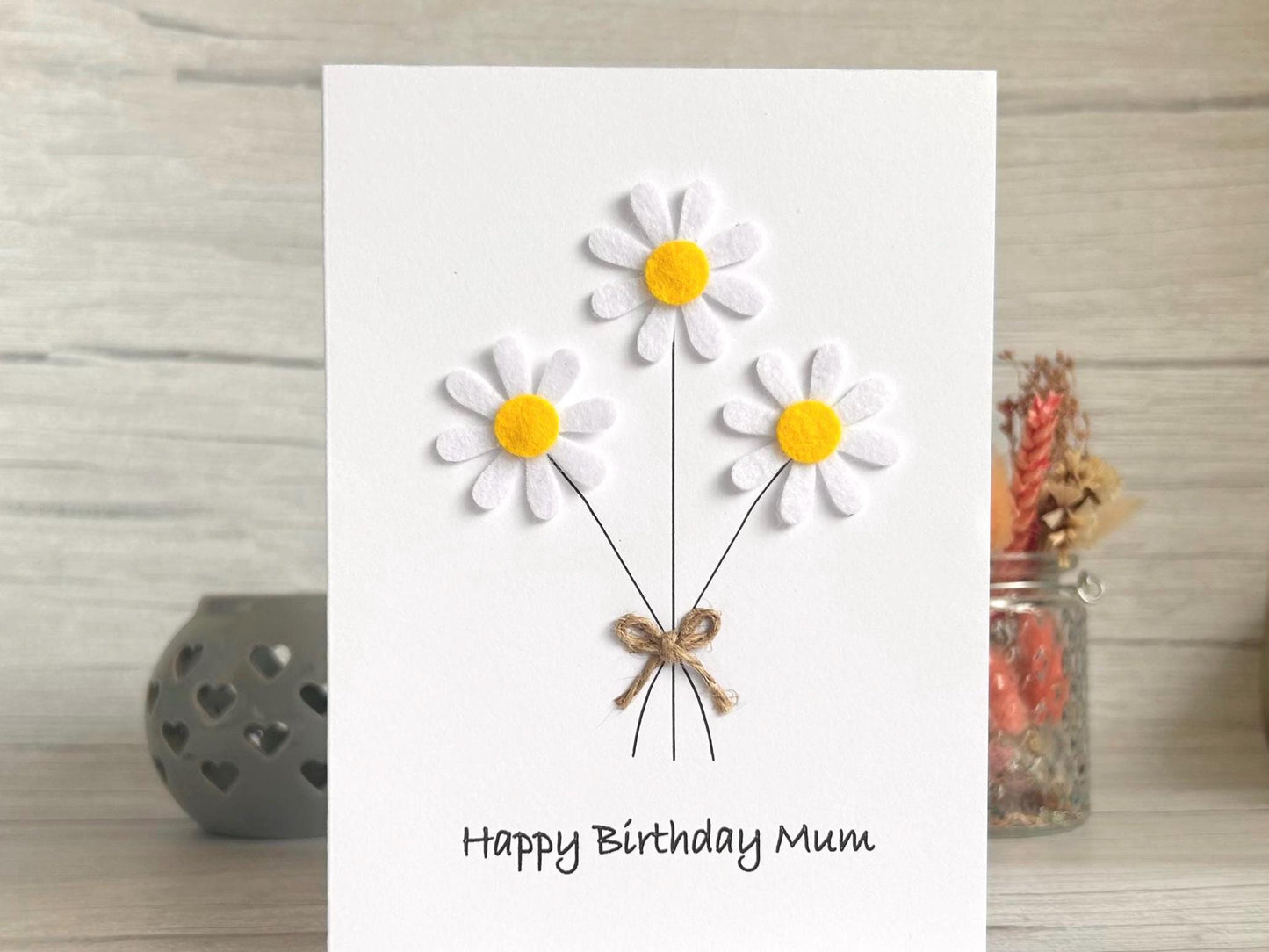Personalised Felt Daisy Birthday Card for Her, Handmade 3D Floral Greeting Card, Unique Gift for Mum, Sister or Friend