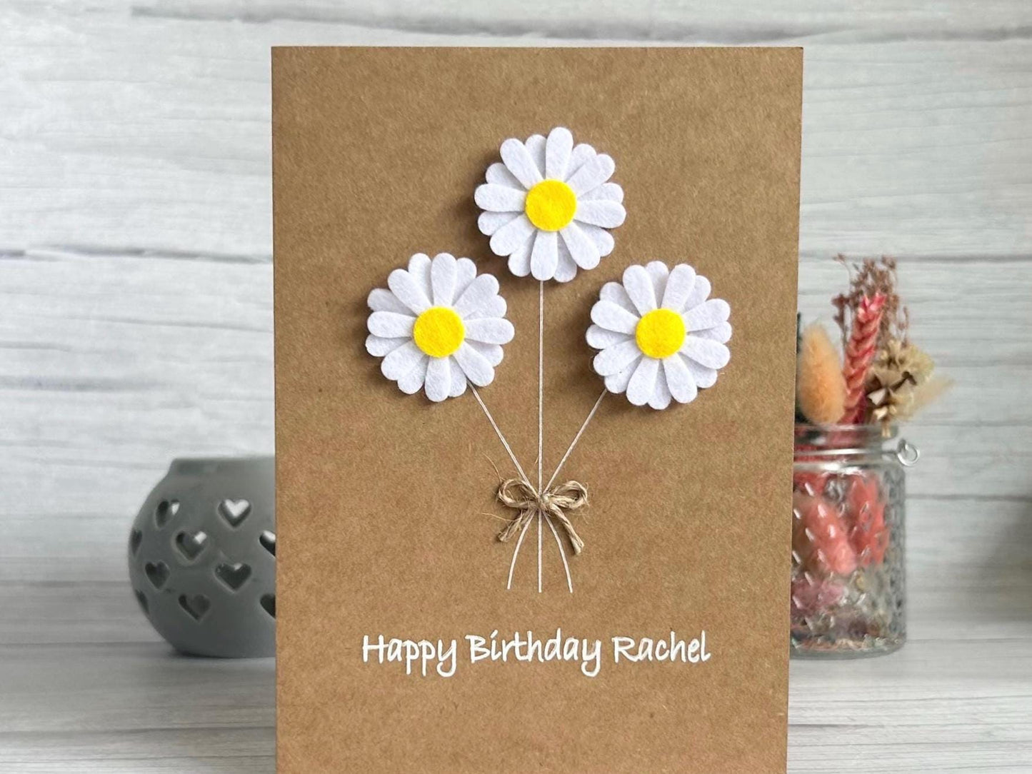 Handmade Felt Daisy Birthday Card, Personalised Flower Card