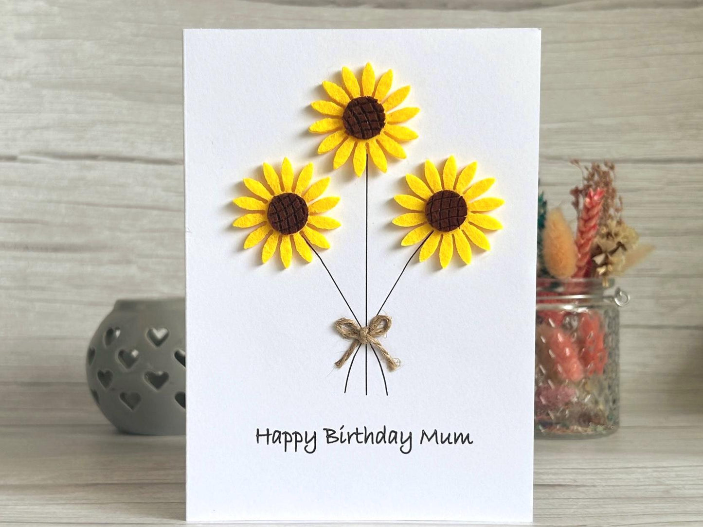Handmade Felt Sunflower Birthday Card, Floral Embellished