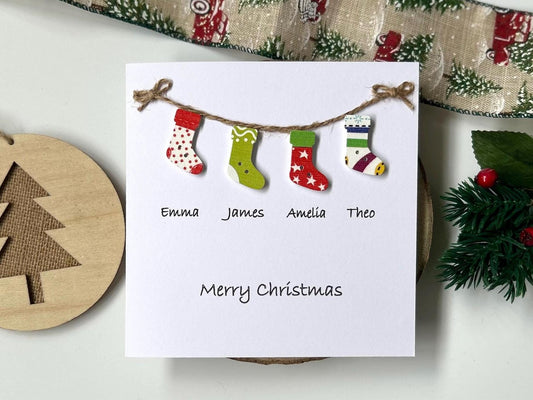 Personalised Family Christmas Card: to a special family, names and Stockings
