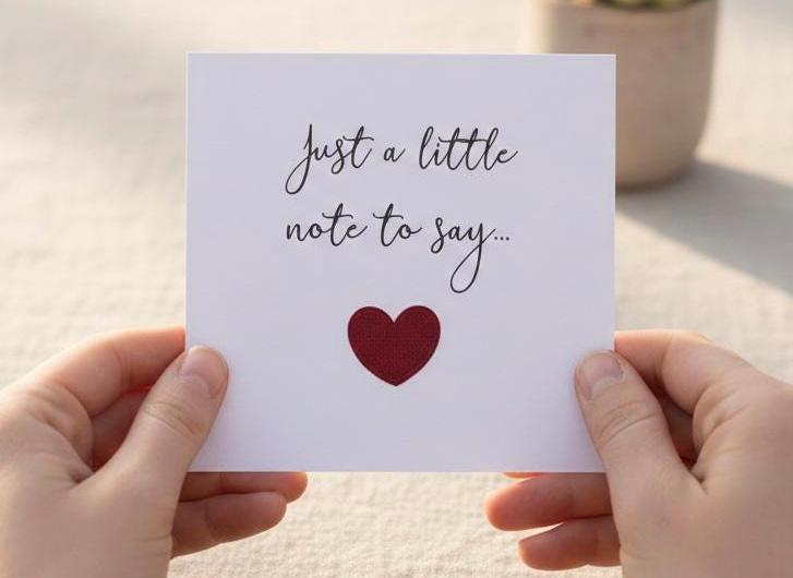 Handmade 3D Heart Card, Just a Little Note To Say, Minimalist Announcement Card With 3D Fabric Heart