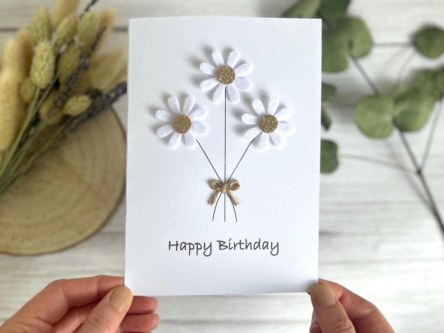 Handmade Daisy Birthday Card with Felt Flowers