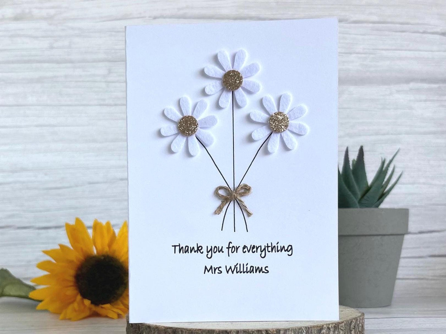 Handmade Daisy Thank You Teacher Card, End of Term Card