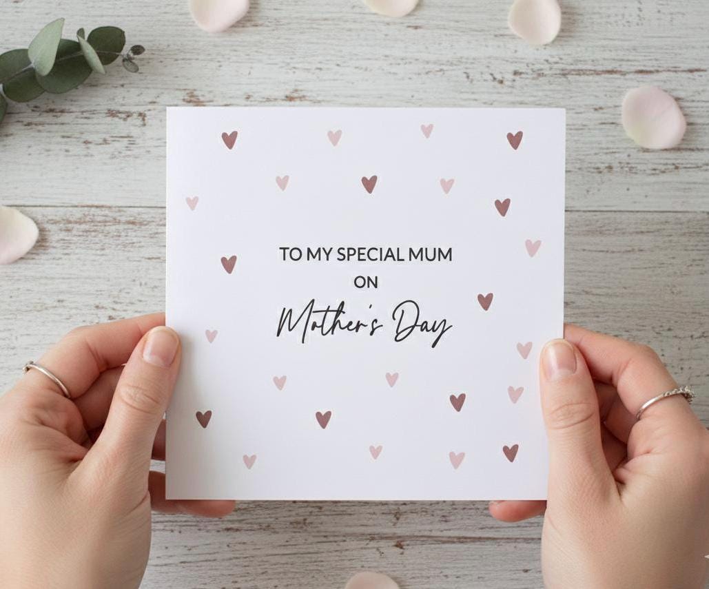 Mother's Day Card, Happy Mother's Day To A Special Mum Card, Heart Confetti, Pink Hearts For Mum