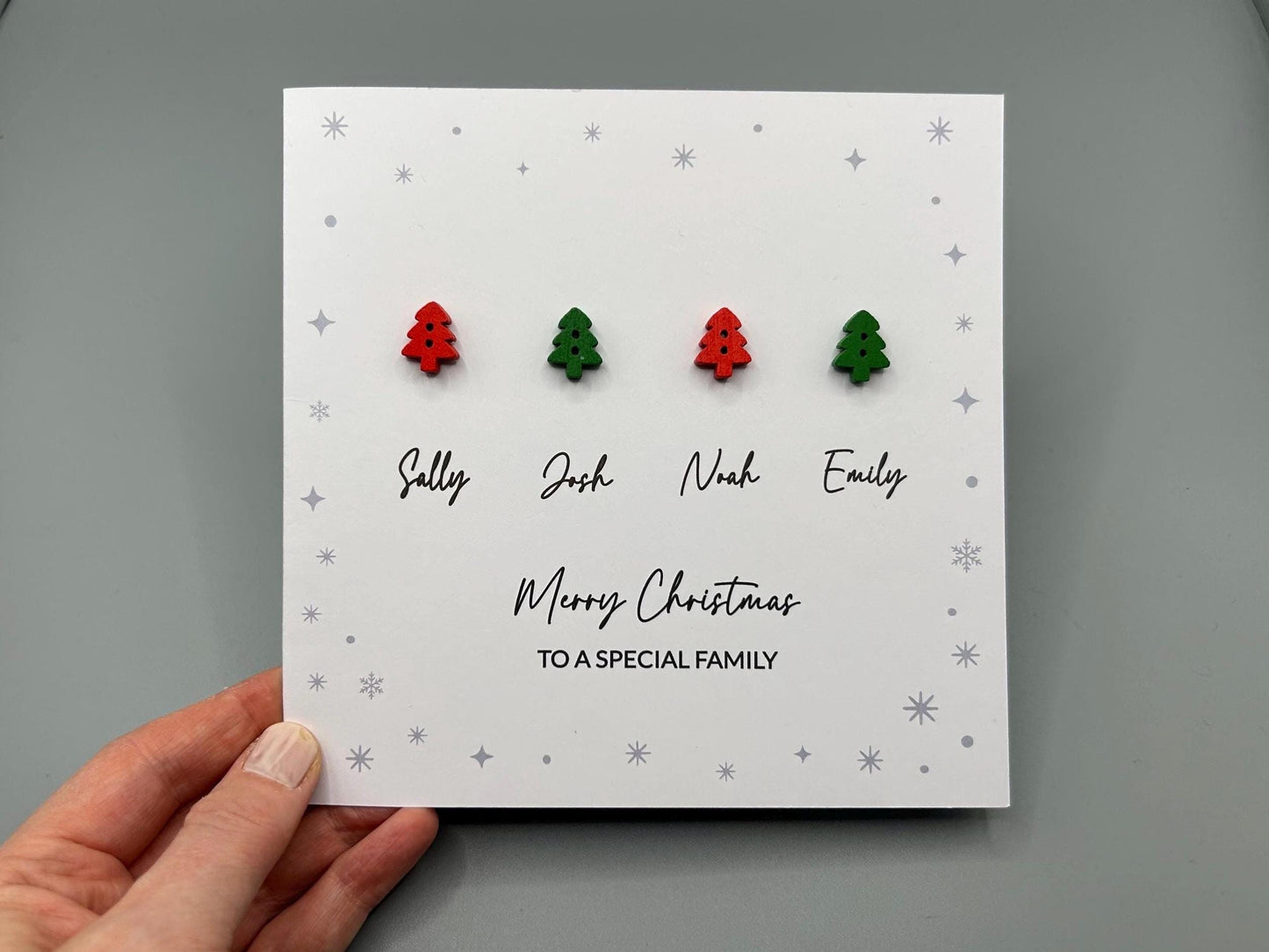 Merry Christmas To A Special Family - Handmade Festive Card with Personalised Names