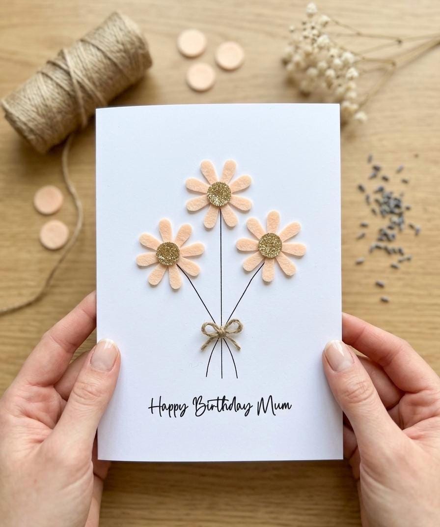 Handmade Daisy Birthday Card with Twine Bow