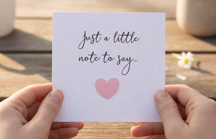 Handmade 3D Heart Card, Just a Little Note To Say, Minimalist Announcement Card With 3D Fabric Heart