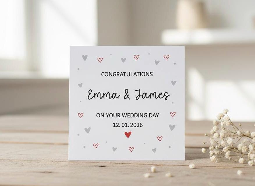 Personalised Wedding Day Card, Congratulations On Your Wedding Day -  Custom Names and Date