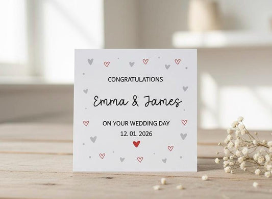 Personalised Wedding Day Card, Congratulations On Your Wedding Day -  Custom Names and Date