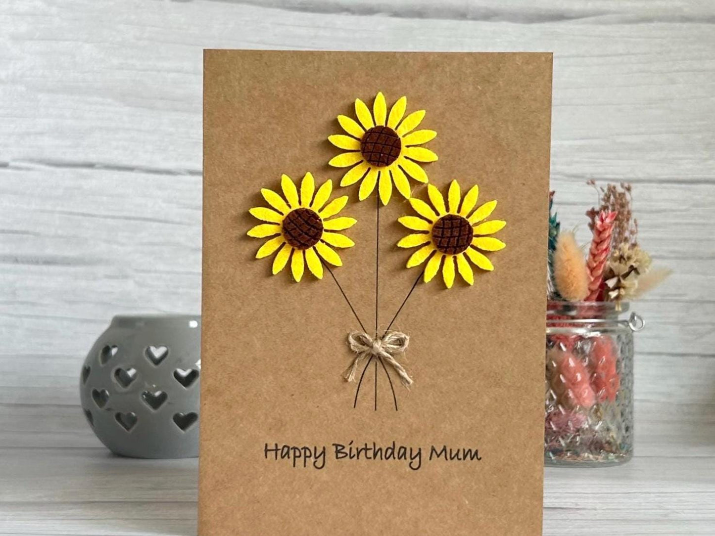 Handmade Sunflower Birthday Card for Her, Floral Card with Felt Sunflowers