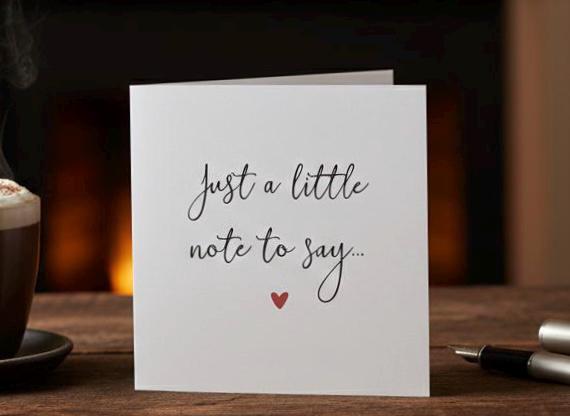 Just a Little Note To Say, Minimalist Announcement Card With Red Heart
