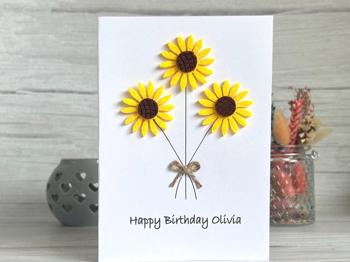 Handmade Felt Sunflower Birthday Card, Floral Embellished