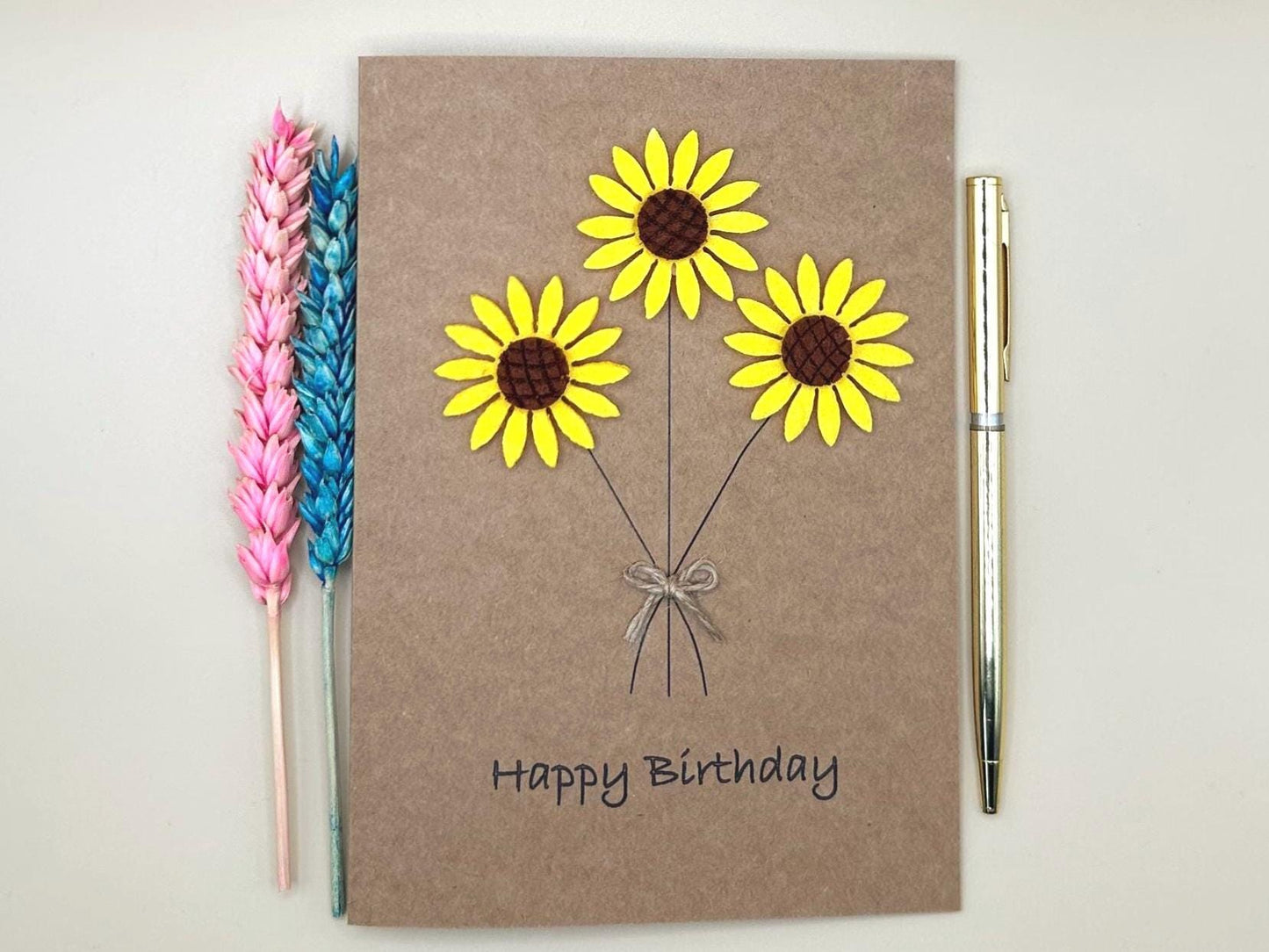 Handmade Sunflower Birthday Card for Her, Floral Card with Felt Sunflowers